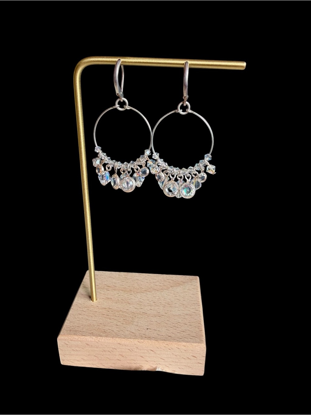 Crystal Hoop Dangle Earrings Silver Tone